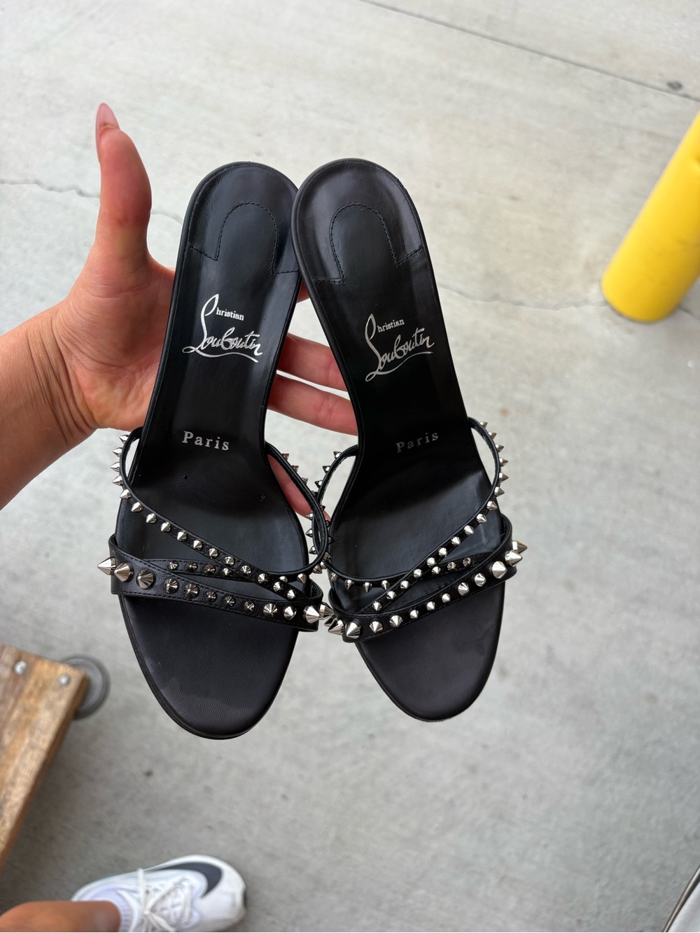 Christian Louboutin Black Studded Slide Heels